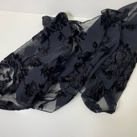 Velvet Burnout Sparkly Dark Floral Whimsigoth Neck Scarf - Picture 4 of 7